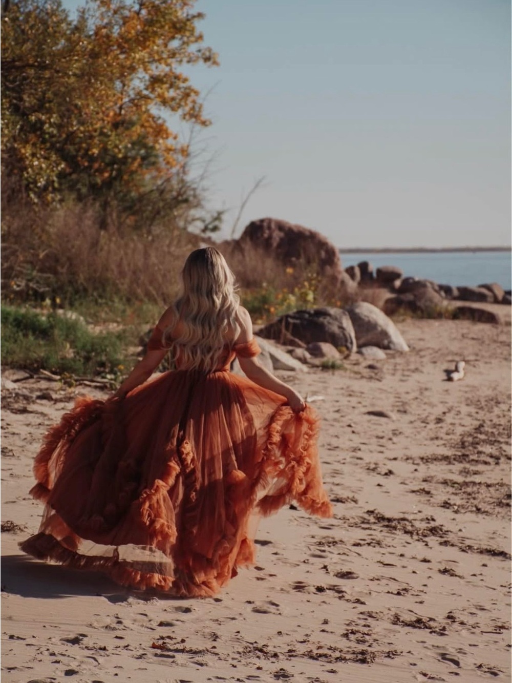 SHEIN Rust Ruffled Off-Shoulder Maxi Dress - Picture 3 of 4